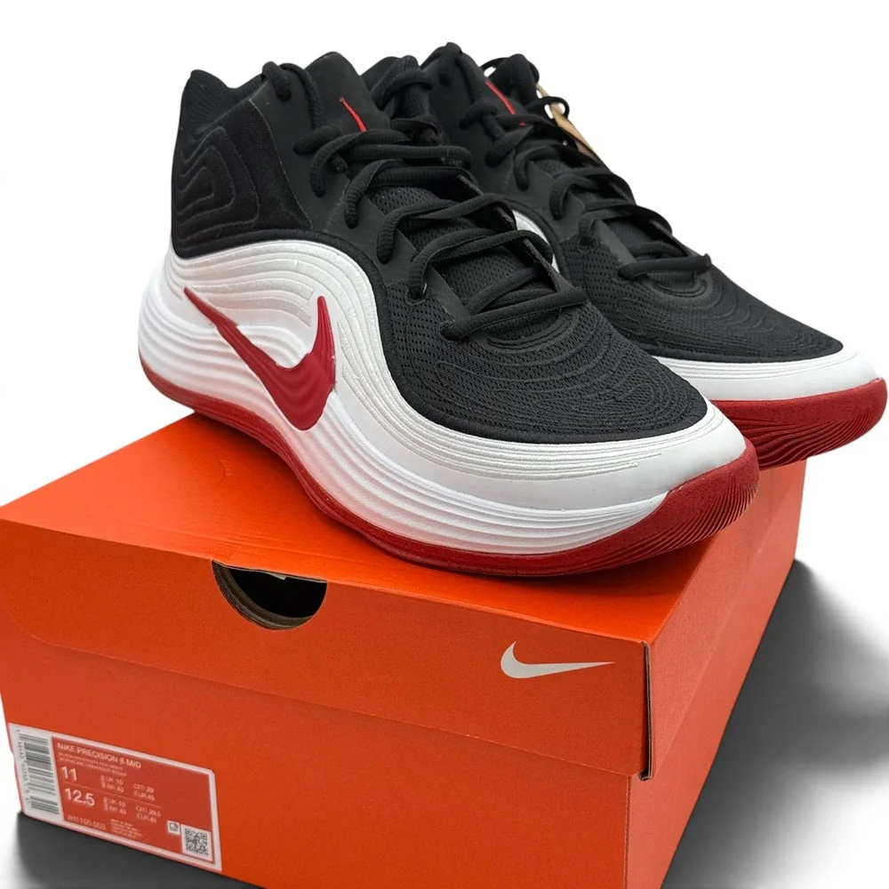 Nike Men Precision 8 Mid Black NEW 11 Red White Basketball Shoe IH1105-003